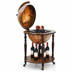 Coupon 👏 Costway 24'' Globe Wine Bar Stand 16th Century Italian Map Liquor Bottle Shelf Cart 🧨
