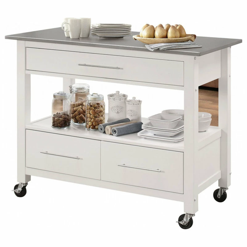 Promo π Homeroots Kitchen & Dining White And Stainless Rolling Kitchen Island Or Bar Cart π