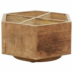 Hot Sale ✔️ Brimfield & May Brown Wood Rustic Lazy Susan Caddy 78280 🧨
