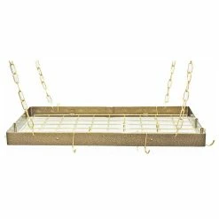 Coupon 🥰 Rogar International Corporation Hanging Rectangle Pot Rack With Grid, 🔨 Hammered Bronze And Brass 🎁