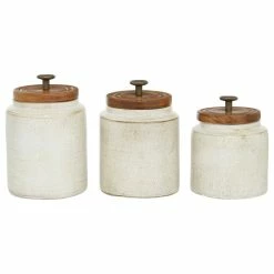 Best reviews of 💯 Brimfield & May Set Of 3 White Terracotta Country Cottage Decorative Jar, 6.75", 7.75", 8.25" 🔥