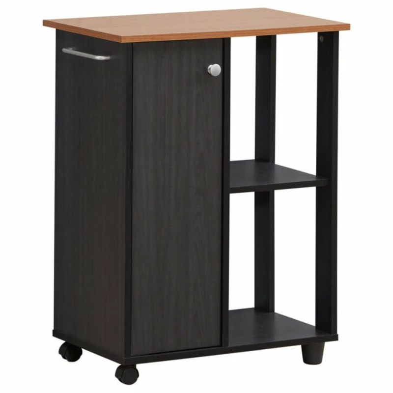 Buy π€© Hodedah Import Inc. Hodedah 23.6" Wide Open Shelves And Cabinet Space Kitchen Cart, Black-Beech π