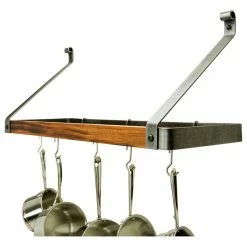 New 🧨 Enclume 36" Bookshelf Wall Rack, 🔨 Hammered Steel With Tigerwood With 12 Hooks 🥰