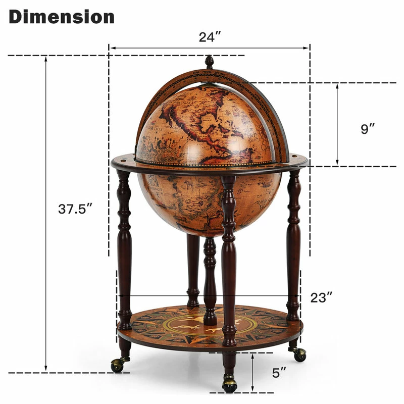 Coupon π Costway 24'' Globe Wine Bar Stand 16th Century Italian Map Liquor Bottle Shelf Cart 𧨠- Image 5