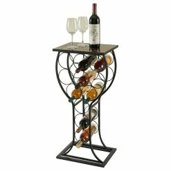 Flash Sale 🌟 Pilaster Designs Black And Marble Metal Wine Rack Bottle Organizer Display Stand ⌛