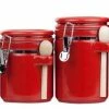 Cheapest 😀 HDS TRADING CORP Home Basics 4 Piece Ceramic Canister Set With Spoon, Red ✔️