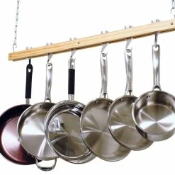 Flash Sale 😀 Cooks Standard Ceiling Mount Wooden Pot Rack, Single Bar 🎉