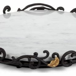 Deals 😀 Gerson Company Marketing Title White/Gray Marble Lazy Susan On Metal Gold Leaf Base 🎁